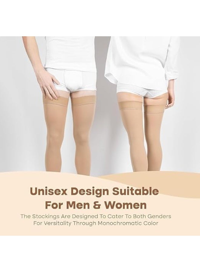 1 Pair Classic Medical Compression Socks - Class 2 (23-32mmHg) - Effective Support for Varicose Veins & Leg Circulation - Open Toe Design - Knee High - For Men & Women - Beige - Image 5