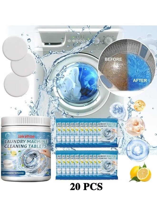 Jakehoe 20 PIECES Laundry Machine Cleaning Tablets, Washing Machine Cleaner Effervescent Tablets Washing Machine Cleaner Descaling Agent, Suitable For Washing Machine Cleaning, Sterilization, Dirt Removal - Image 1