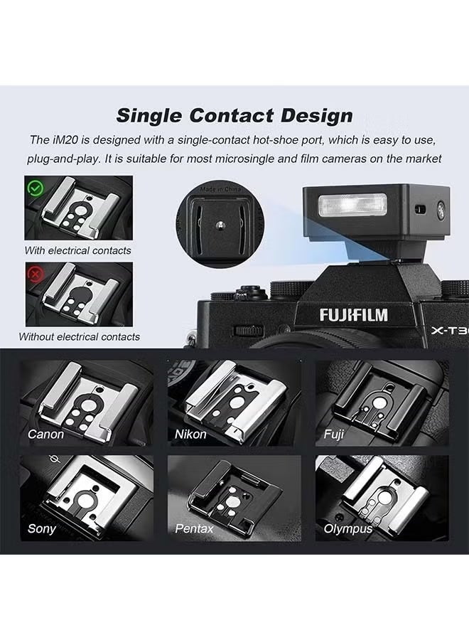 جودوكس فلاش Godox iM20 Mini للكاميرا مع بطارية 470 مللي أمبير في الساعة 440 فلاش كامل الطاقة 5 مستويات فلاش صغير Speedlite لسوني zve10 Sony zv1 Ricoh gr3 Canon Nikon Fuji Olympus Camera (iM20) - Image 2