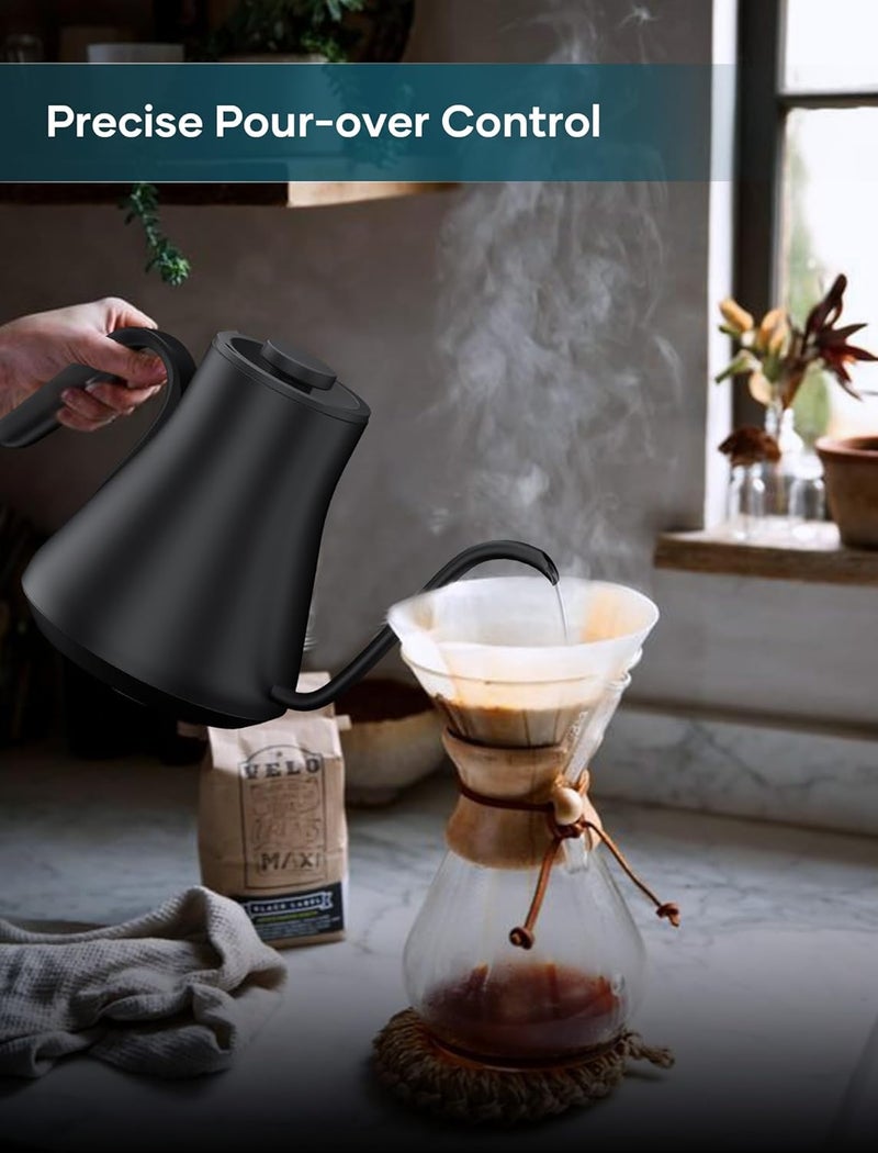 INTASTING Gooseneck Electric Kettle with ±1℉ Temperature Control for Pour Over Coffee & Tea, Quick Heating, BPA-Free Stainless Steel, Built-in Brew Timer, 1500W/0.9L (Ebony Black) - Image 2