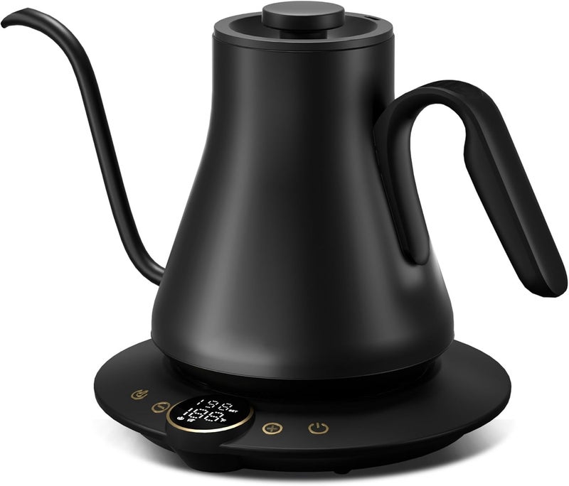 INTASTING Gooseneck Electric Kettle with ±1℉ Temperature Control for Pour Over Coffee & Tea, Quick Heating, BPA-Free Stainless Steel, Built-in Brew Timer, 1500W/0.9L (Ebony Black) - Image 1