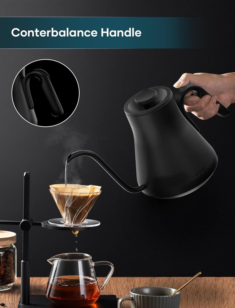 INTASTING Gooseneck Electric Kettle with ±1℉ Temperature Control for Pour Over Coffee & Tea, Quick Heating, BPA-Free Stainless Steel, Built-in Brew Timer, 1500W/0.9L (Ebony Black) - Image 3