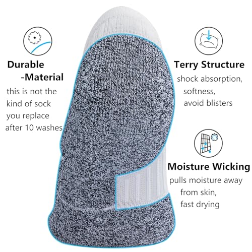 CWVLC No Show Sports Compression Socks 8-pairs, Low Cut Anti-Blister Hiking Running Workout Ankle Socks, Short Cushioned Moisture Wicking No Slip Arch Support Plantar Fasciitis, Gray White, Large - Image 4