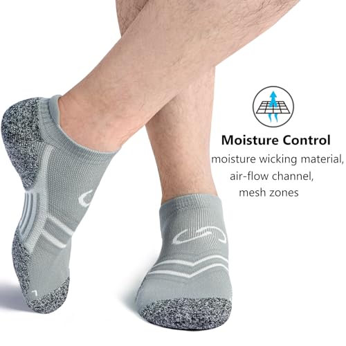 CWVLC No Show Sports Compression Socks 8-pairs, Low Cut Anti-Blister Hiking Running Workout Ankle Socks, Short Cushioned Moisture Wicking No Slip Arch Support Plantar Fasciitis, Gray White, Large - Image 5