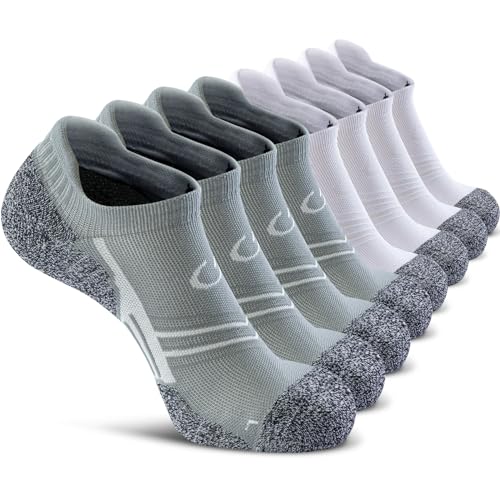 CWVLC No Show Sports Compression Socks 8-pairs, Low Cut Anti-Blister Hiking Running Workout Ankle Socks, Short Cushioned Moisture Wicking No Slip Arch Support Plantar Fasciitis, Gray White, Large - Image 1