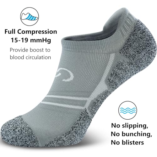 CWVLC No Show Sports Compression Socks 8-pairs, Low Cut Anti-Blister Hiking Running Workout Ankle Socks, Short Cushioned Moisture Wicking No Slip Arch Support Plantar Fasciitis, Gray White, Large - Image 3