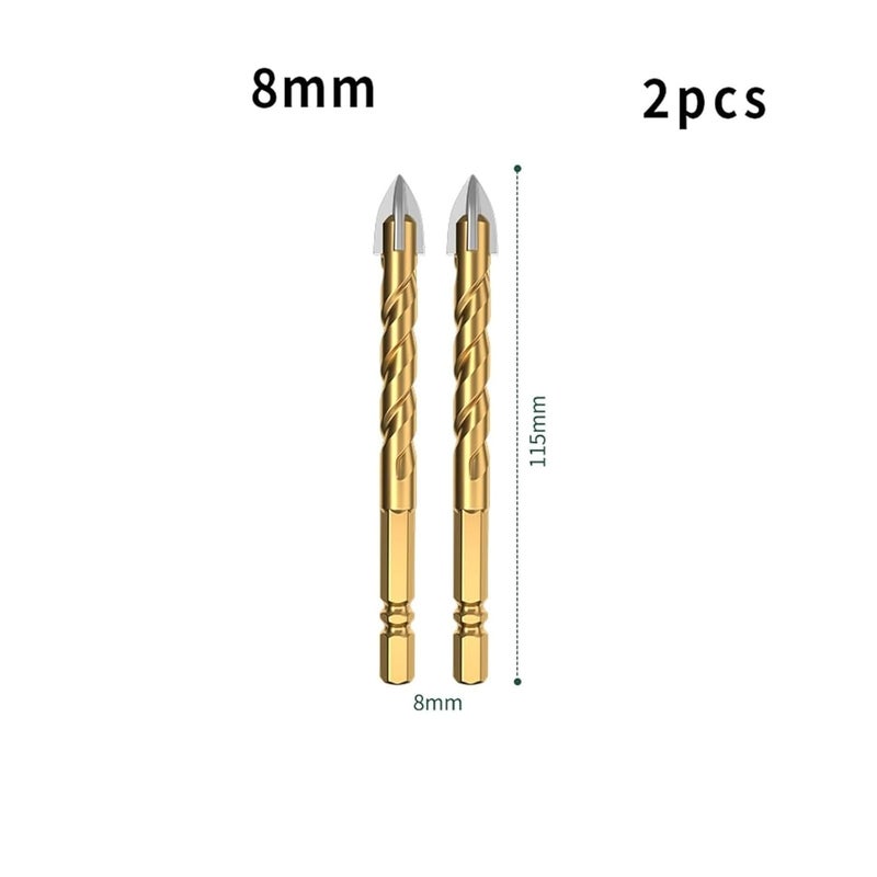8mm 2pcs High Hardness Four Edged Alloy Drill Bit For Tile Glass Concrete Metal - Image 2