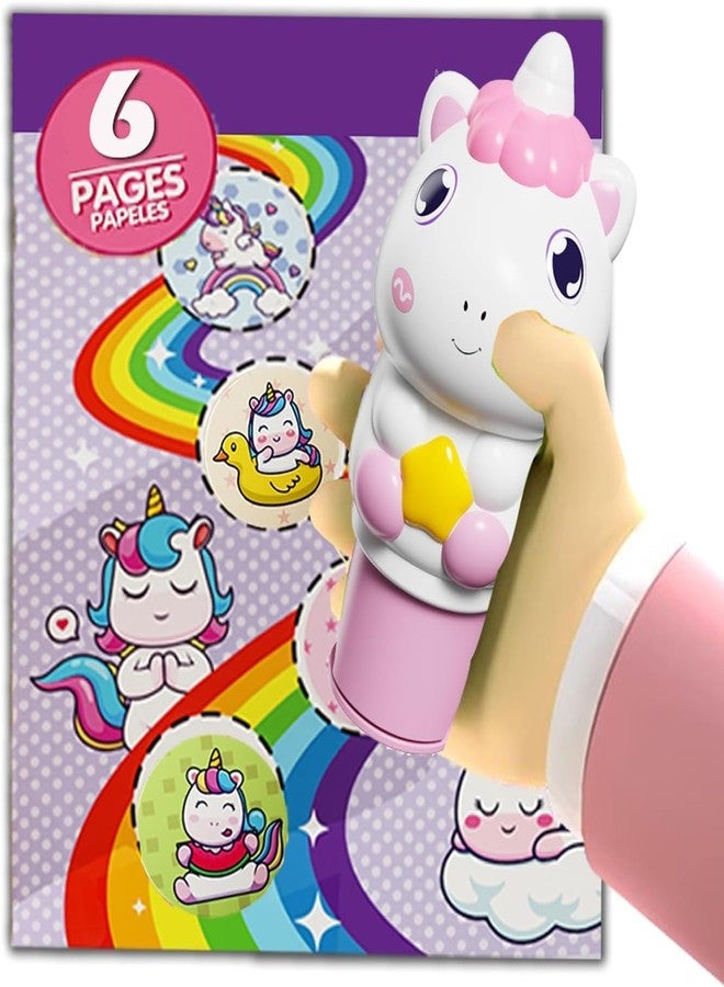 BeFunky Sticker Stamper with 100+ Stickers for Kids, Arts and Crafts Sticker Book for Toddlers, Creative Play Travel Toy for Toddlers Girls Boys Age 3 4 5 6 7+ Years Old (Unicorn) - Image 1