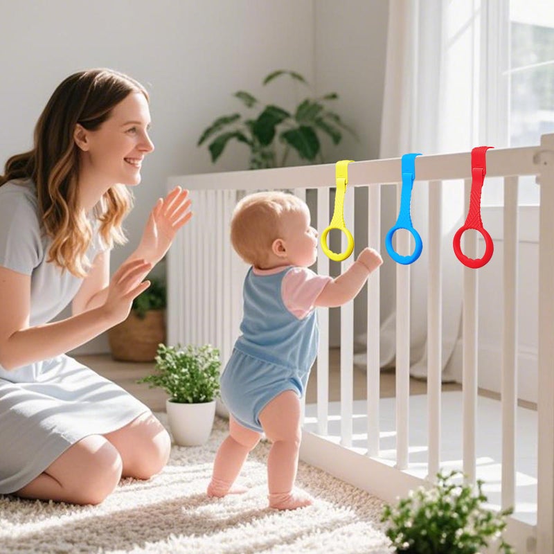 ATOPXiNG 5PCS Playpen Baby Pull Up Rings - Premium Baby Handles for Play Pen Standing Up - Plastic Walking Exercises Assistant Rings for Infants Babies Toddler - Ergonomic Handles - 5 Colors - Image 3