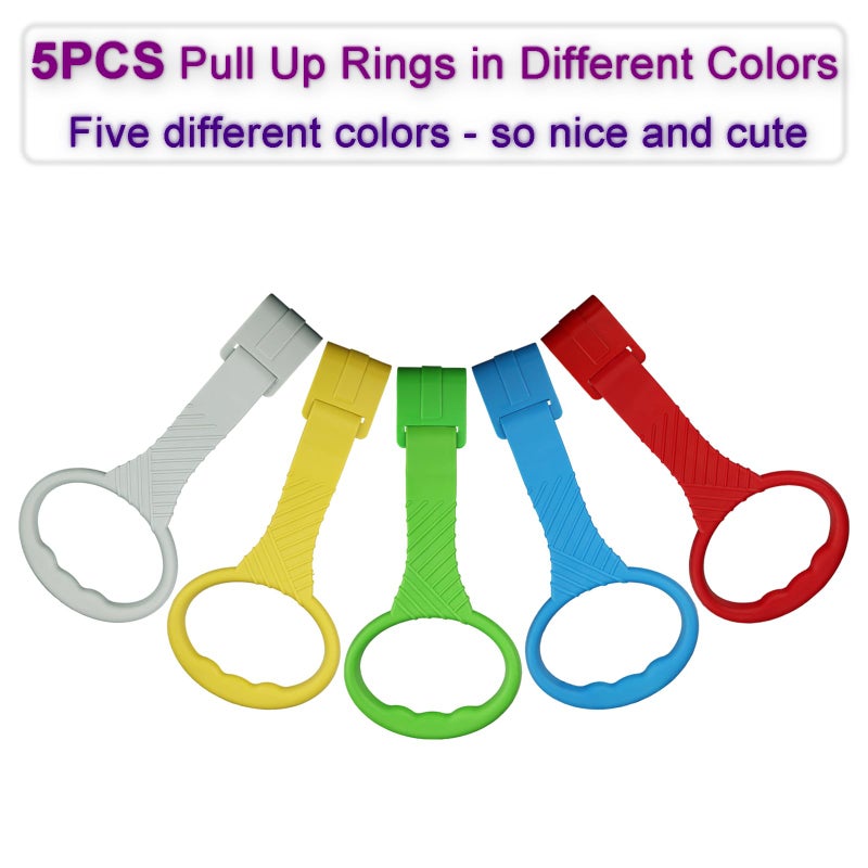 ATOPXiNG 5PCS Playpen Baby Pull Up Rings - Premium Baby Handles for Play Pen Standing Up - Plastic Walking Exercises Assistant Rings for Infants Babies Toddler - Ergonomic Handles - 5 Colors - Image 2