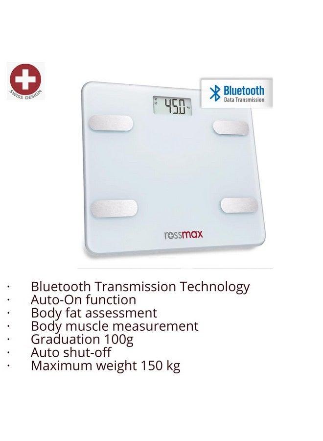 Rossmax Rossmax WF262BT Swiss Design Smart Body Fat Monitor Scale - Bluetooth Digital BMI Weight Scale with Body Fat Analyzer & Composition Monitor - App-Enabled Body Weight Scale  - Image 4