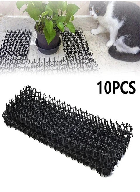 10 Pcs Anti Cat Spikes Cat Scat Mat Indoor Outdoor Deterrent Pad With Stirp Pet Deterrent Net Cat Repellent Mat With 5 U-Shaped Pegs For Garden Fence