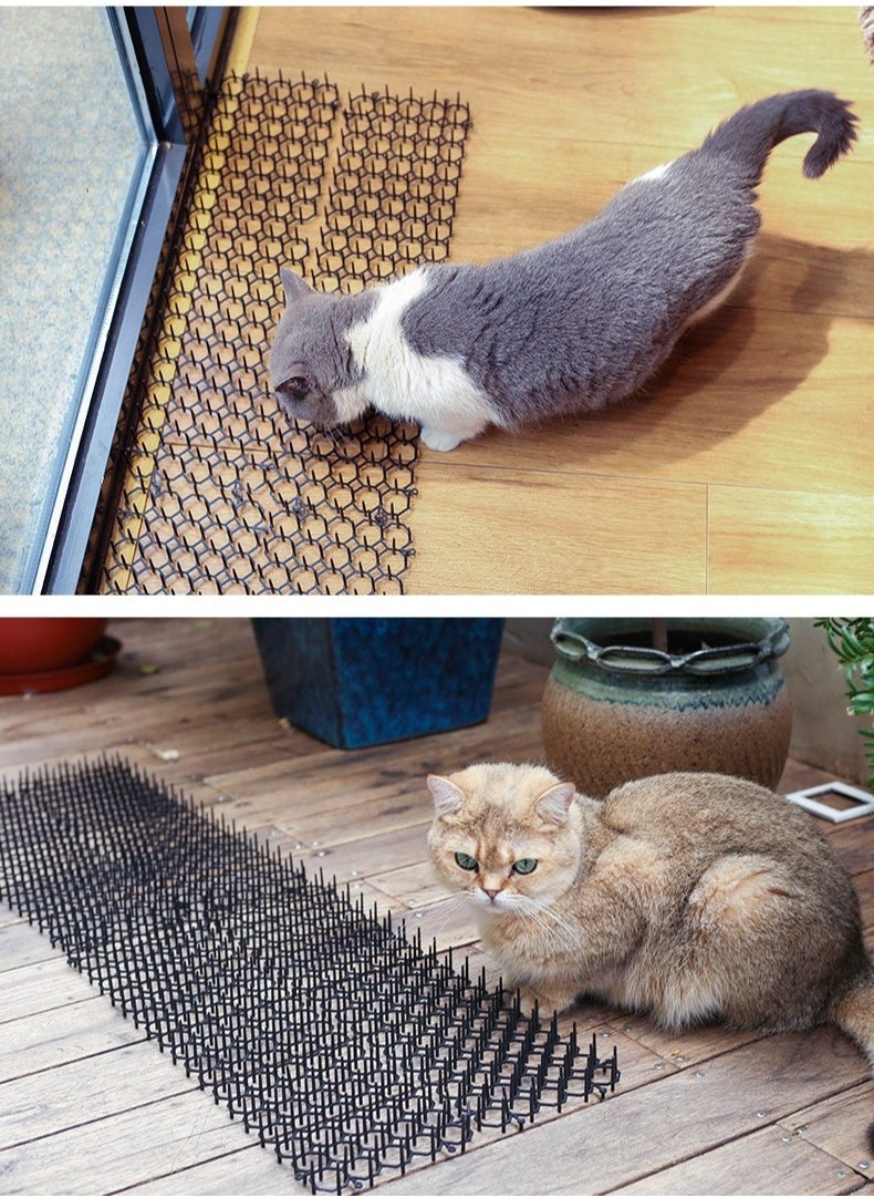 10 Pcs Anti Cat Spikes Cat Scat Mat Indoor Outdoor Deterrent Pad With Stirp Pet Deterrent Net Cat Repellent Mat With 5 U-Shaped Pegs For Garden Fence