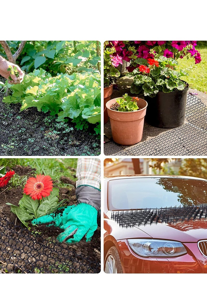 10 Pcs Anti Cat Spikes Cat Scat Mat Indoor Outdoor Deterrent Pad With Stirp Pet Deterrent Net Cat Repellent Mat With 5 U-Shaped Pegs For Garden Fence