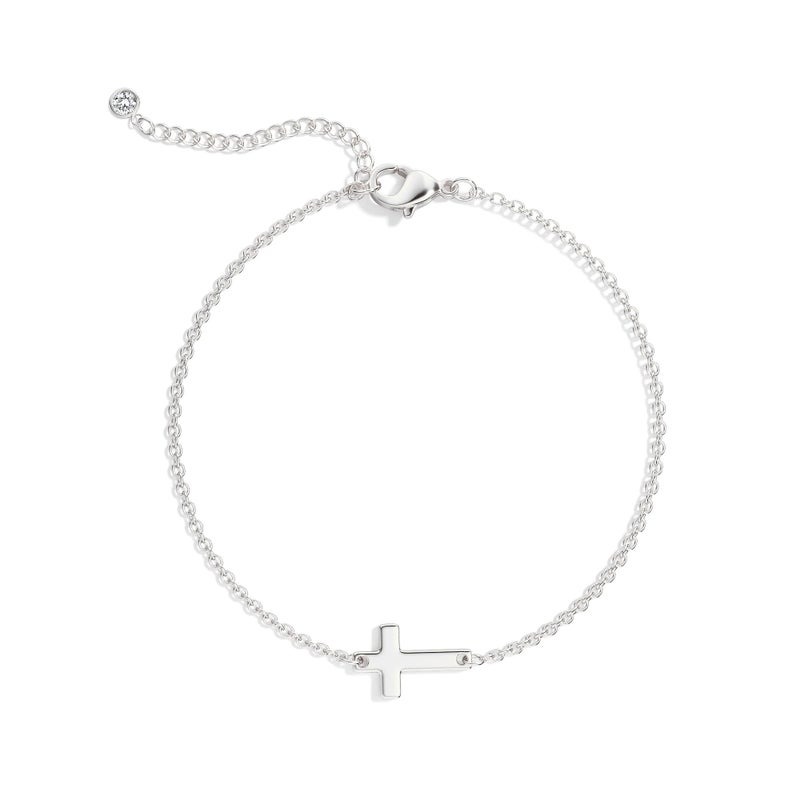 Tewiky Cross Bracelet for Women Dainty 14k Gold Plated Cubic Zirconia Cute Tiny Bracelet Confirmation Gifts for Women - Image 1
