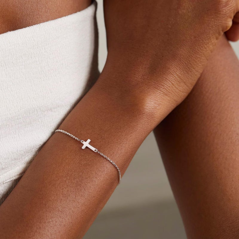 Tewiky Cross Bracelet for Women Dainty 14k Gold Plated Cubic Zirconia Cute Tiny Bracelet Confirmation Gifts for Women - Image 2