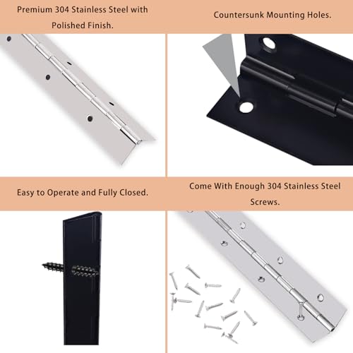 GRRONZEE Piano Hinge 24 Inch Heavy Duty Stainless Steel Piano Hinge Continuous Hinge for Cabinet, Door, DIY Wood Boxes, 0.047" Leaf Thickness, 2" Open Width - Image 5