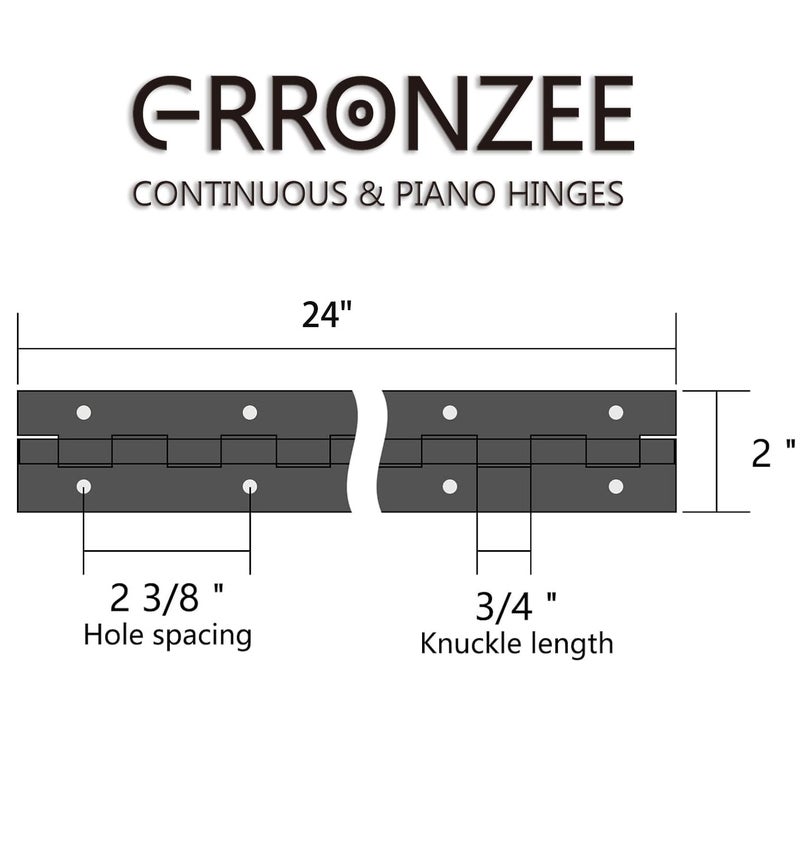 GRRONZEE Piano Hinge 24 Inch Heavy Duty Stainless Steel Piano Hinge Continuous Hinge for Cabinet, Door, DIY Wood Boxes, 0.047" Leaf Thickness, 2" Open Width - Image 2