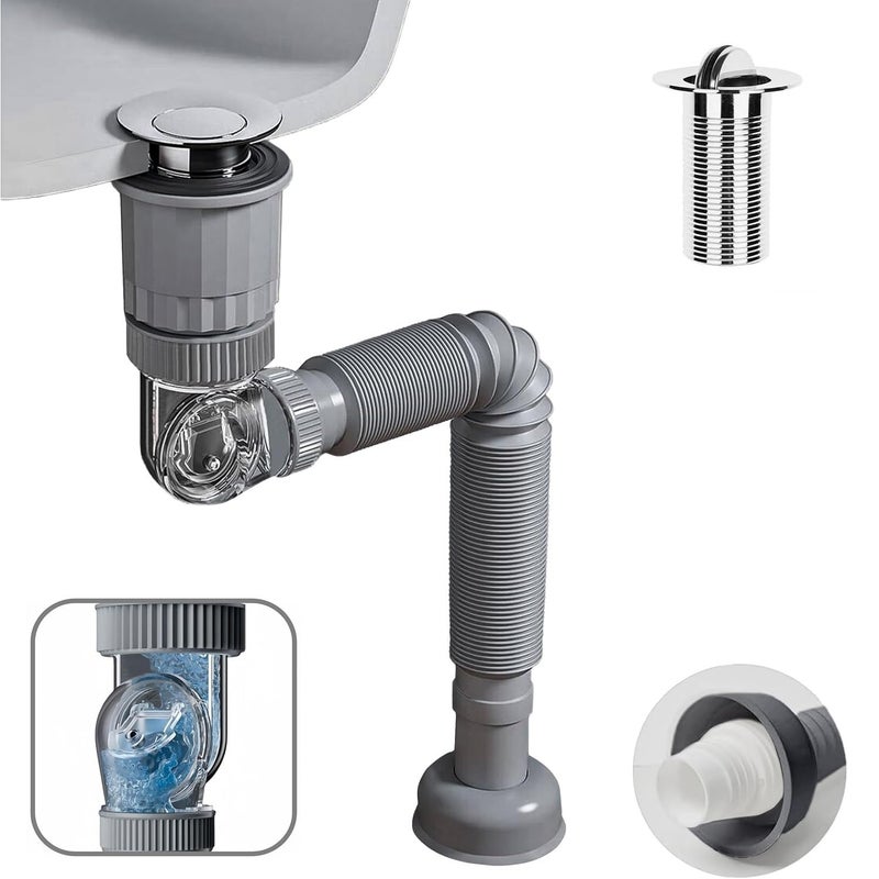 GSAINTLY ® Bathroom Sink Drain Pipe Kit, 3-in-1 Plumbing, 1-1/4" & 1-1/2" Drain Hole, Anti-Odour, Anti-Backflow, Water Leak Proof Space Saving Design for Bathrooms, Kitchen - Image 1