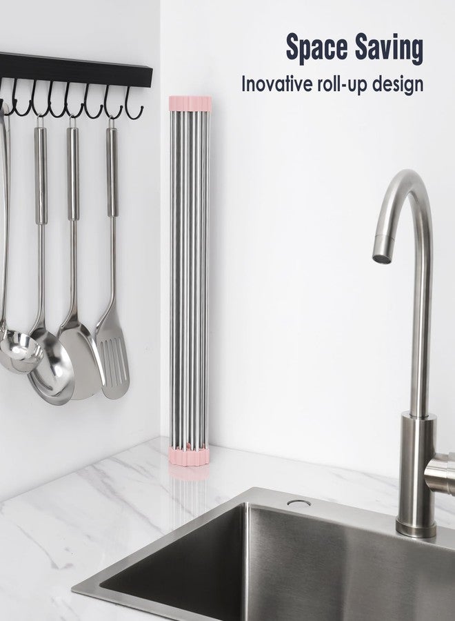 Tomorotec 17.7" x 15.5" Roll Up Dish Drying Rack Over Sink Drying Rack Sink Cover Kitchen Sink Accessories Gadget Multipurpose Organizer Foldable Stainless Steel Drainer - Image 3