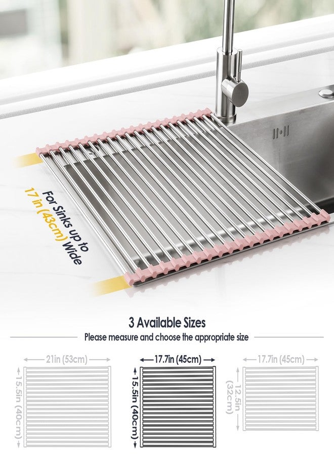Tomorotec 17.7" x 15.5" Roll Up Dish Drying Rack Over Sink Drying Rack Sink Cover Kitchen Sink Accessories Gadget Multipurpose Organizer Foldable Stainless Steel Drainer - Image 4