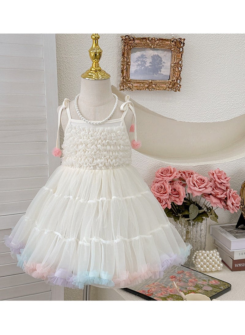 White Ruffled Bodice Tulle Princess Dress with Rainbow Hem for Toddler Girls, Perfect for Birthday Parties, Photo Shoots & Special Occasions, Fits Height 83–90 cm (1–2 Y, 9–12 kg), Soft Polyester  - Image 4