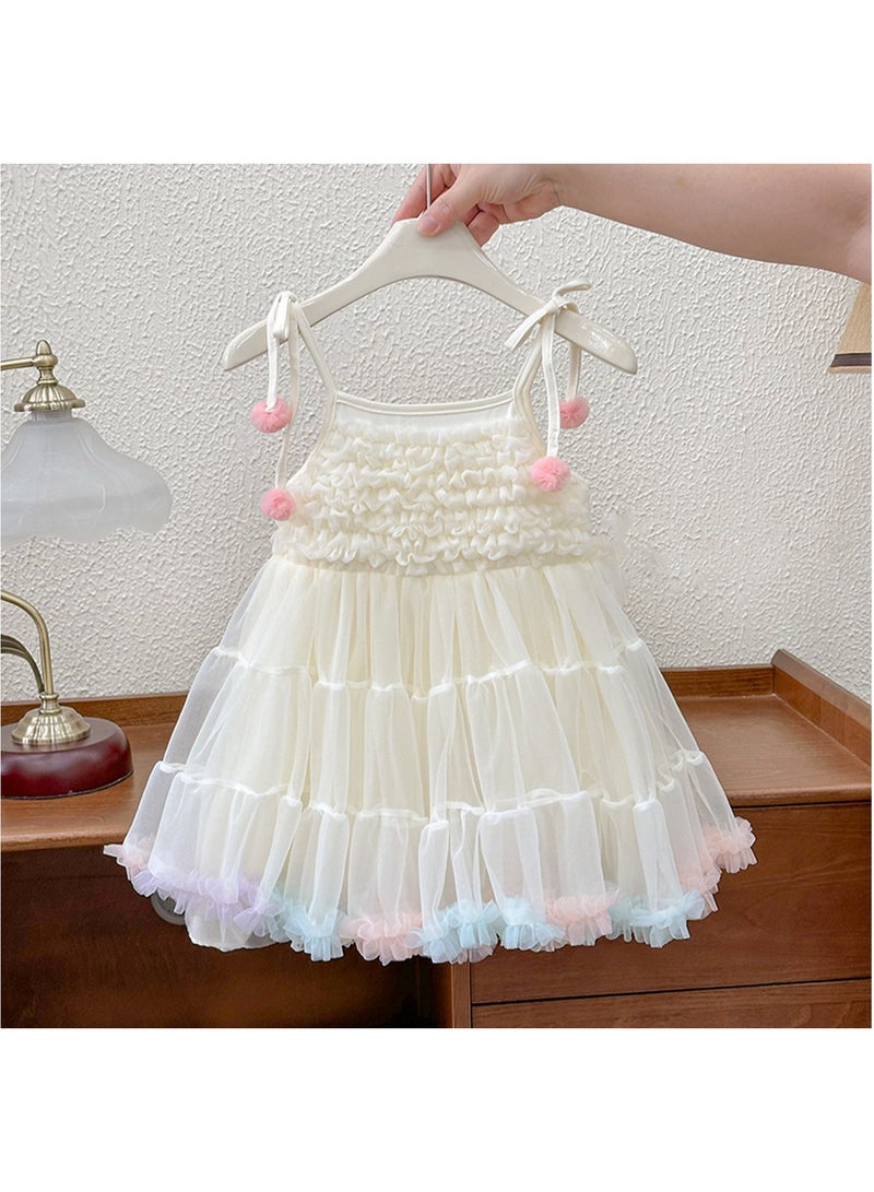 White Ruffled Bodice Tulle Princess Dress with Rainbow Hem for Toddler Girls, Perfect for Birthday Parties, Photo Shoots & Special Occasions, Fits Height 83–90 cm (1–2 Y, 9–12 kg), Soft Polyester  - Image 3