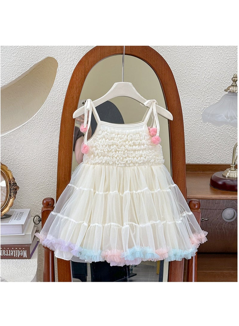 White Ruffled Bodice Tulle Princess Dress with Rainbow Hem for Toddler Girls, Perfect for Birthday Parties, Photo Shoots & Special Occasions, Fits Height 83–90 cm (1–2 Y, 9–12 kg), Soft Polyester  - Image 2
