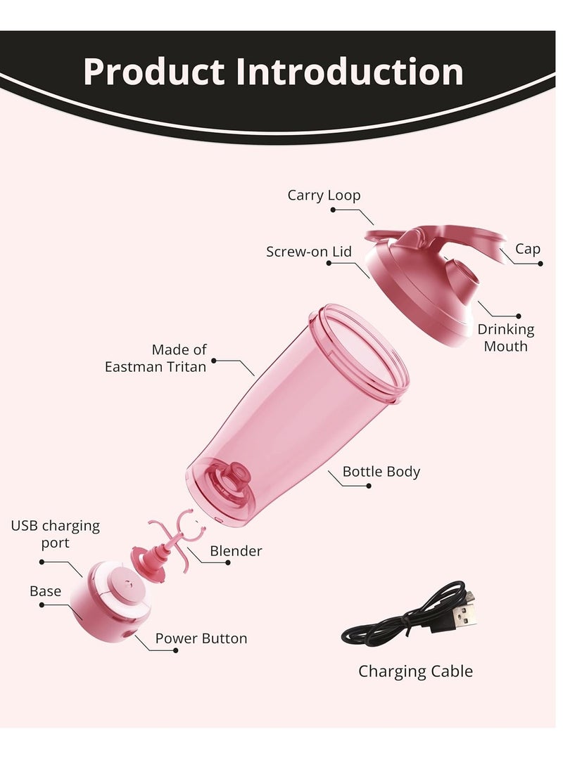 RIGID FITNESS Electric Protein Shaker Bottle, 100% Leakproof Mixer, USB Rechargeable Blender Bottles, Shaker Bottles for Protein Mixes, Made with Tritan Safe Material, Free BPA, 650ml (Pink)  - Image 5