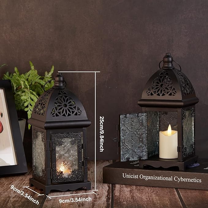 KERFORA Hanging Candle Lantern Holder with Transparent Glass Vintage Metal Decorative Lantern in Black - Image 4