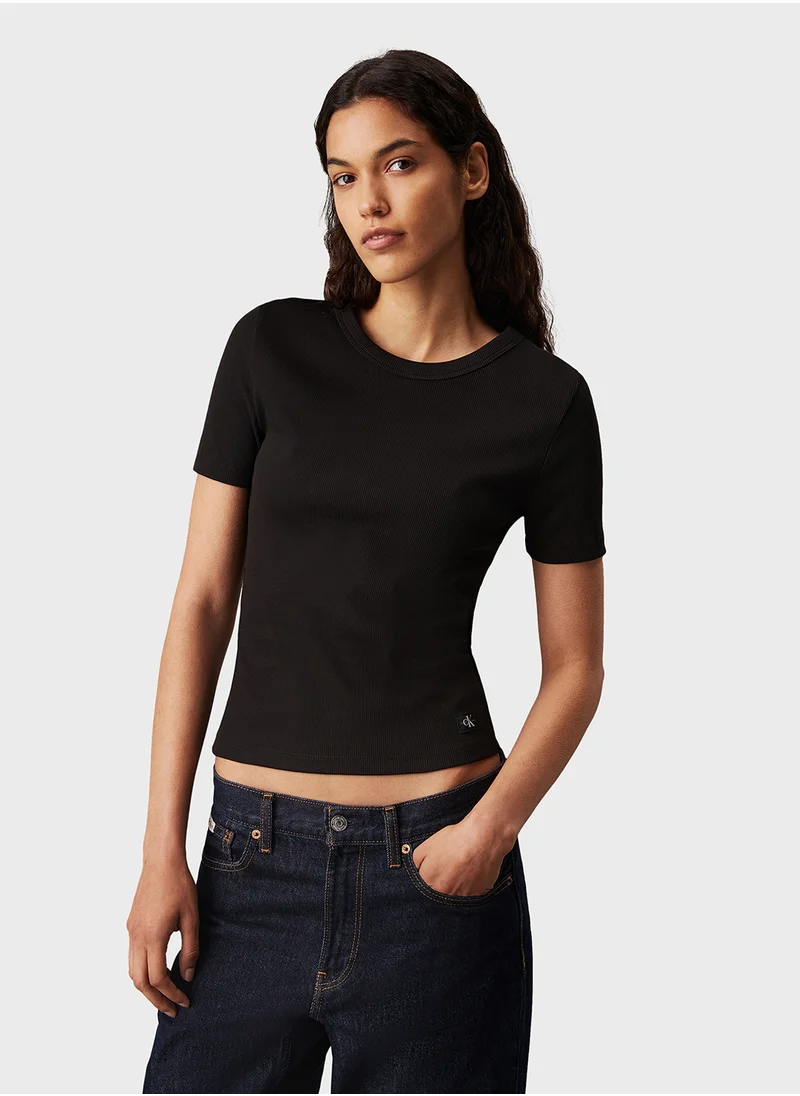 Calvin Klein Jeans WOVEN LABEL RIB FITTED TEE