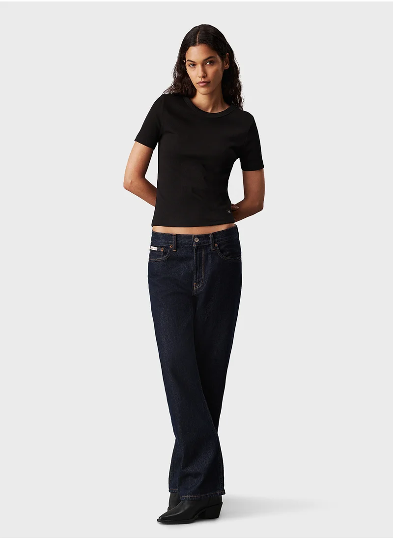 كالفن كلاين جينز WOVEN LABEL RIB FITTED TEE
