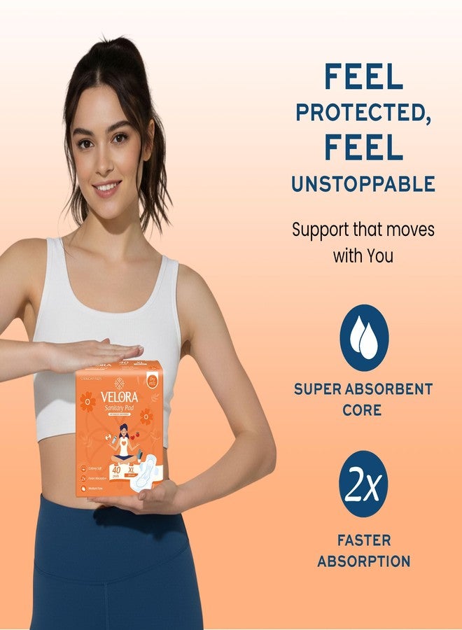 Velora Dry Feel XL 80 Pads | Wider Back for Extra Coverage |Quick Absorption | Medium Flow Straight Sanitary Pads for Women & Girl (40 Pads each-280MM) - Image 4