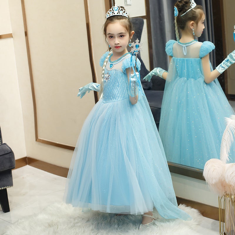 2024 Spring Autumn Frozen Girls Dress with Sweater 5309# snow snow drill