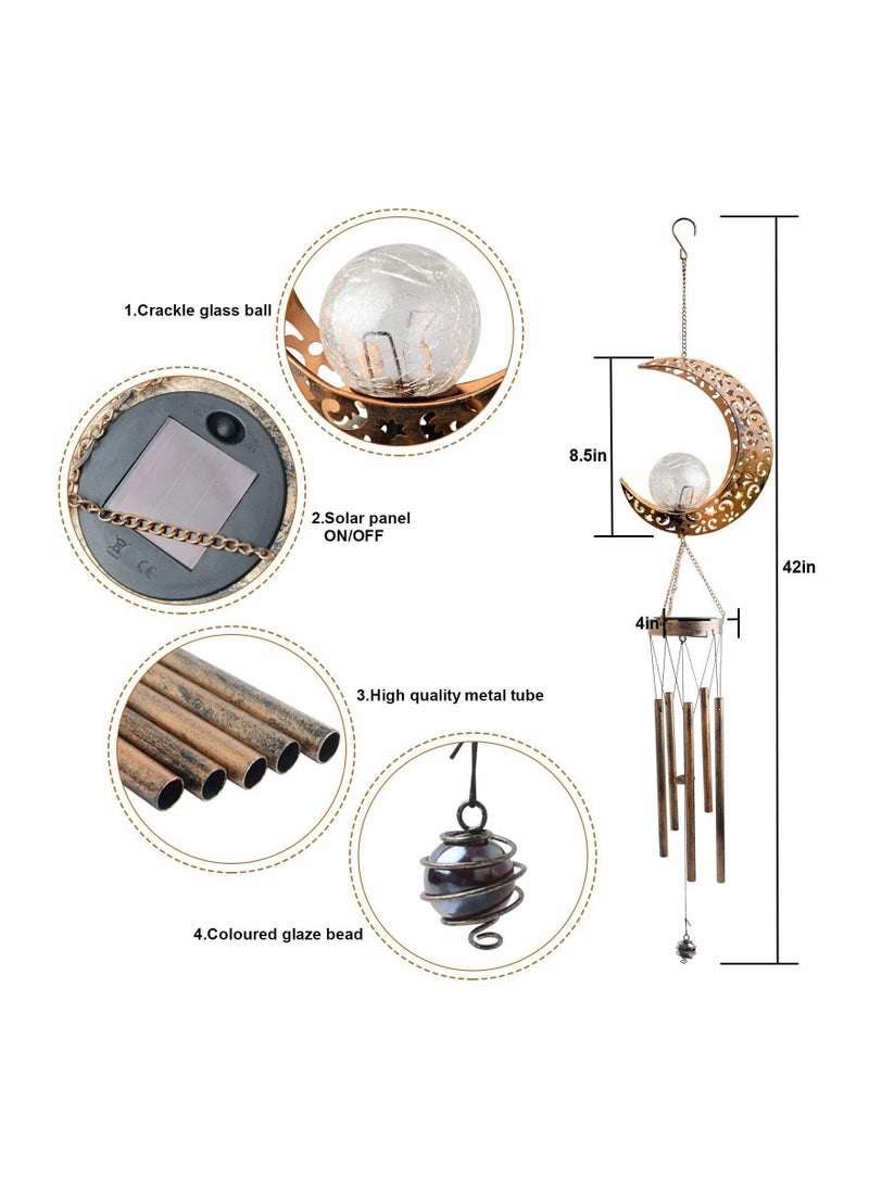 Y&D Solar Wind Chimes for Outside Hanging Outdoor Decor Moon Chime Crackle Glass Ball Warm LED Light Unique Memorial Gift Used Garden Landscape Decoration  - Image 2
