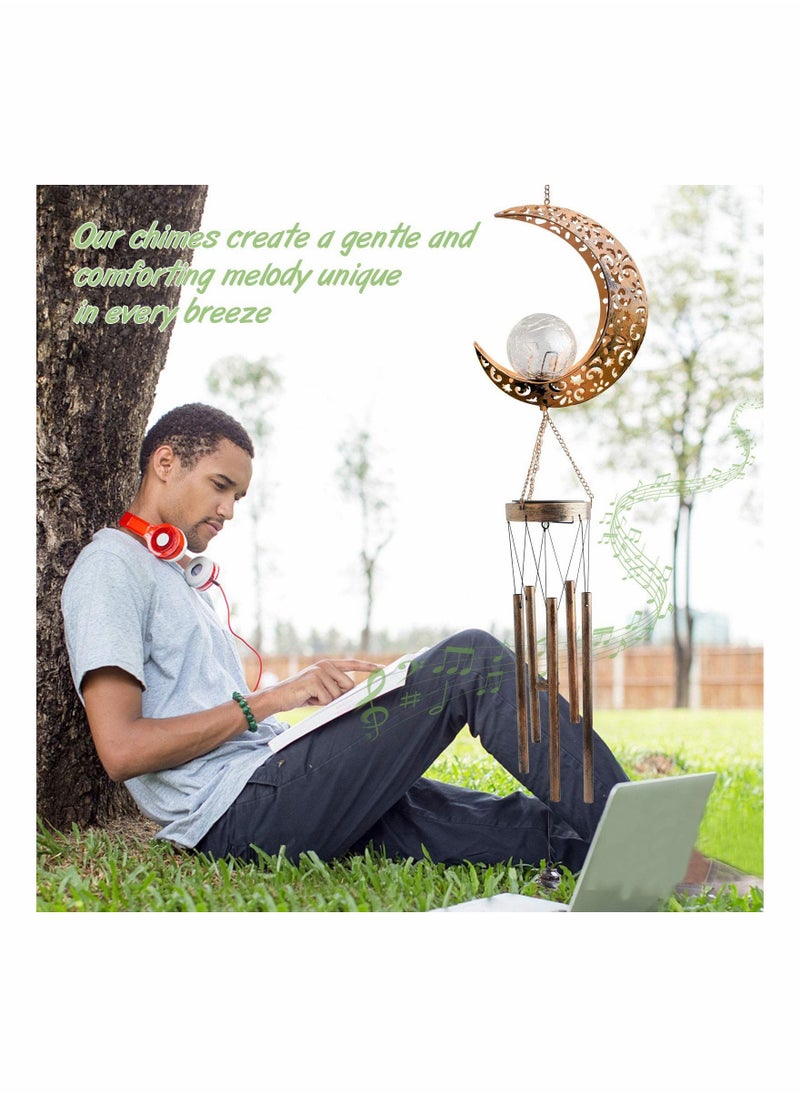 Y&D Solar Wind Chimes for Outside Hanging Outdoor Decor Moon Chime Crackle Glass Ball Warm LED Light Unique Memorial Gift Used Garden Landscape Decoration  - Image 4