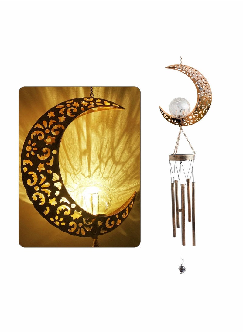 Y&D Solar Wind Chimes for Outside Hanging Outdoor Decor Moon Chime Crackle Glass Ball Warm LED Light Unique Memorial Gift Used Garden Landscape Decoration  - Image 1