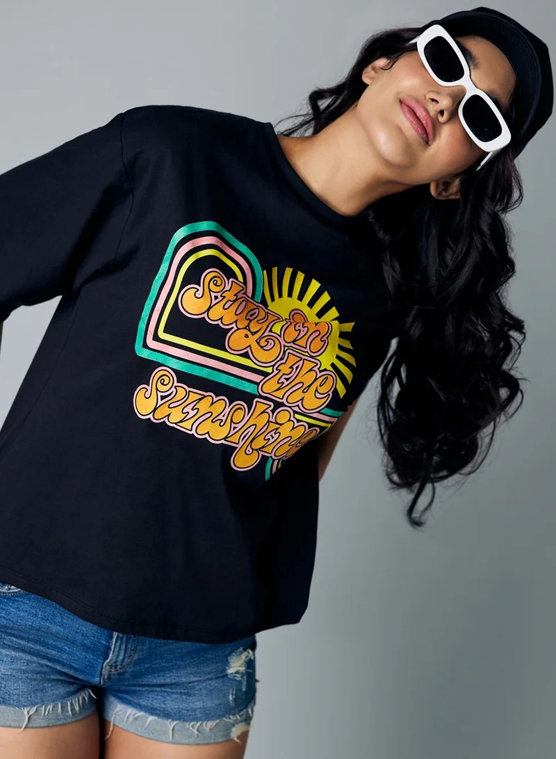 Zigzag Stay In The Sushine Oversize Printed T-shirt