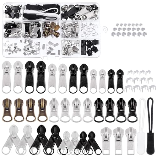 SHRJ 250Pcs Zipper Replacement Zipper Repair Fix Kit Zipper Slider Set for Fixing Luggage Bags, Coats, Jean, Jackets, Tents - Image 1