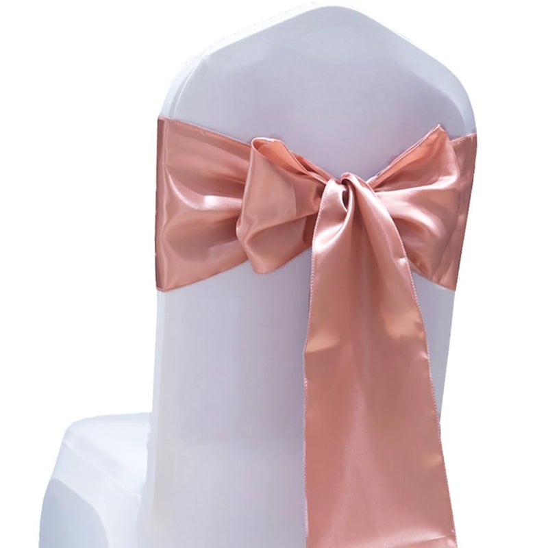 SINSSOWL Pack of 50 Satin Rose Gold Chair Sashes for Wedding Pink Gold Chairs Bows 7x108 Inches Chair Ribbons Fitting Birthday Party Anniversary Bridal Baby Shower Christmas Events Decorations
