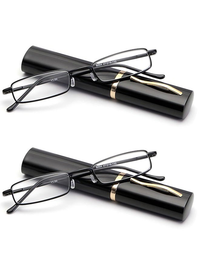 Viseng Slim Mini Metal Reading Glasses Compact Lightweight Portable Readers with Glasses Case for Reading Case,Black+Black+1.0 - Image 1