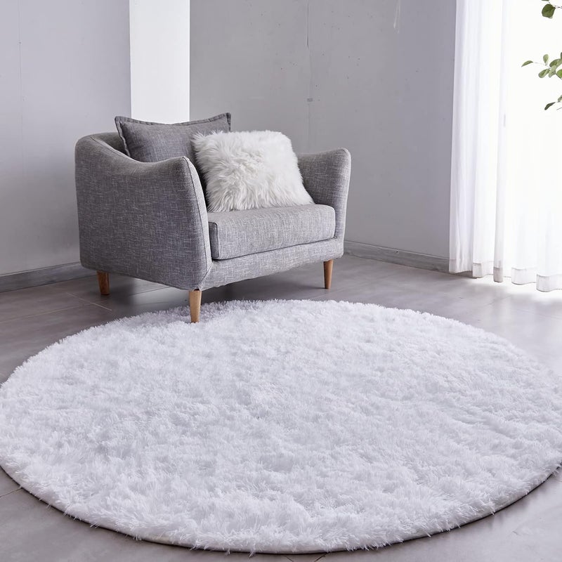 FJZFING White Round Rug Ultra-Soft Plush Modern 6x6 Circle Area Rug for Kid's Bedroom, Fluffy Shag Circular Rug for Nursery Room, Non-Slip Home Decor Cute White Carpet for Teen's Room - Image 1