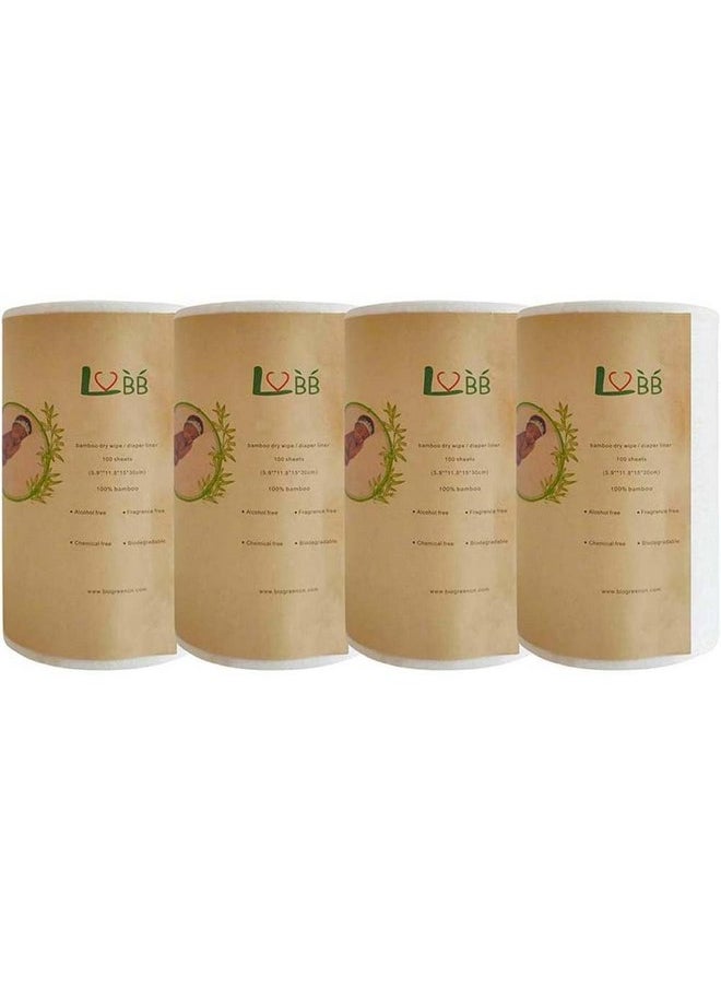 LVBB - LVBB 100% Bamboo Unscented Biodegradable Cloth Diaper Liners, Gentle and Soft Diaper Liners, Fragance Free and Chlorine Free Cloth Diaper Liners Disposable,100 Counts/Roll (Pack of 4) - Image 1