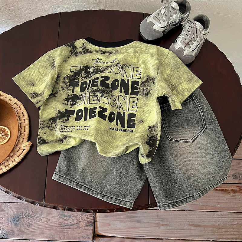 Boys' Summer Thin Short-sleeved Children's Korean-style Five-point Pants suit 2025 New Baby Jeans Western-style Summer Wear - Image 4