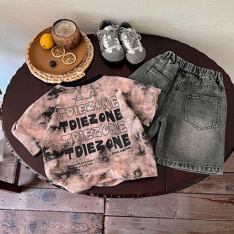 Boys' Summer Thin Short-sleeved Children's Korean-style Five-point Pants suit 2025 New Baby Jeans Western-style Summer Wear - Image 5