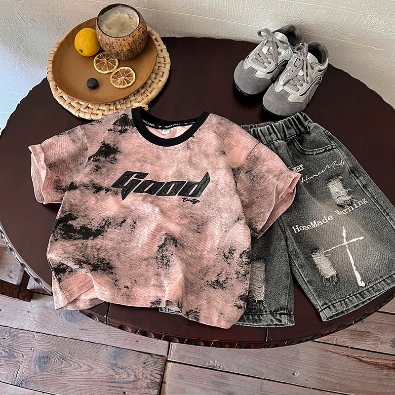 Boys' Summer Thin Short-sleeved Children's Korean-style Five-point Pants suit 2025 New Baby Jeans Western-style Summer Wear - Image 3