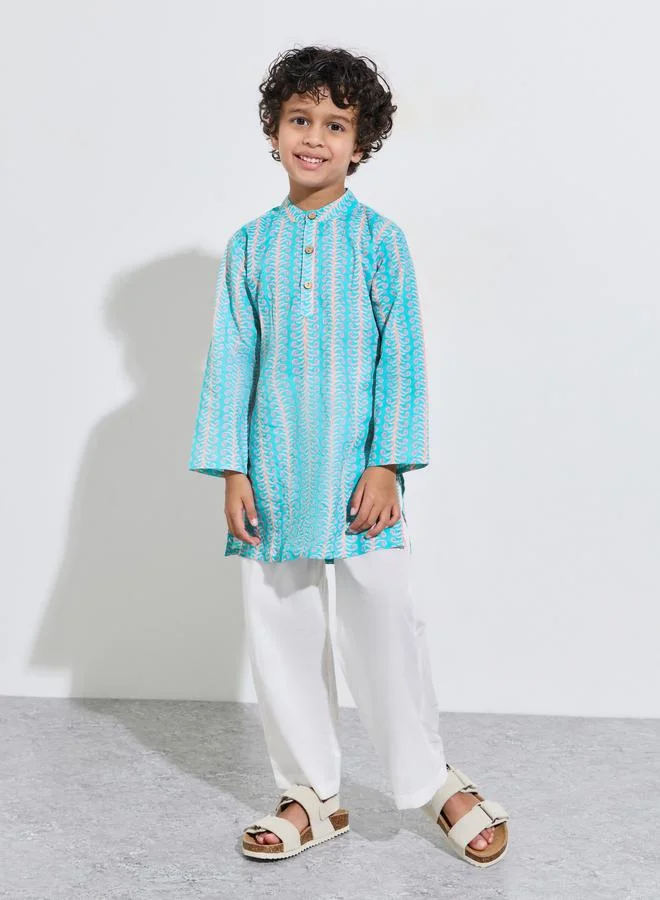 Amirah Boys Printed Kurta with Solid Pants Set