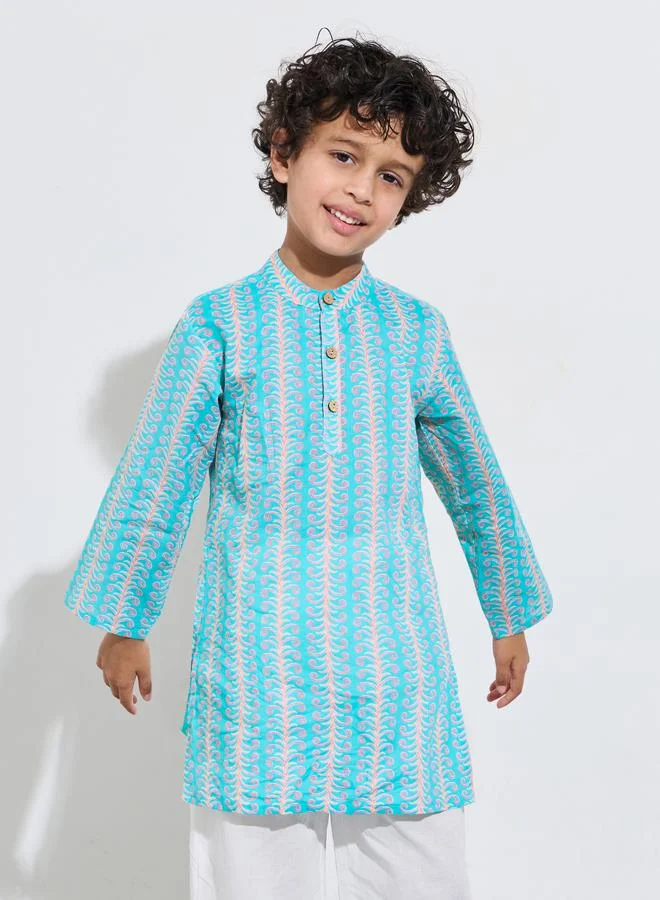 Amirah Boys Printed Kurta with Solid Pants Set