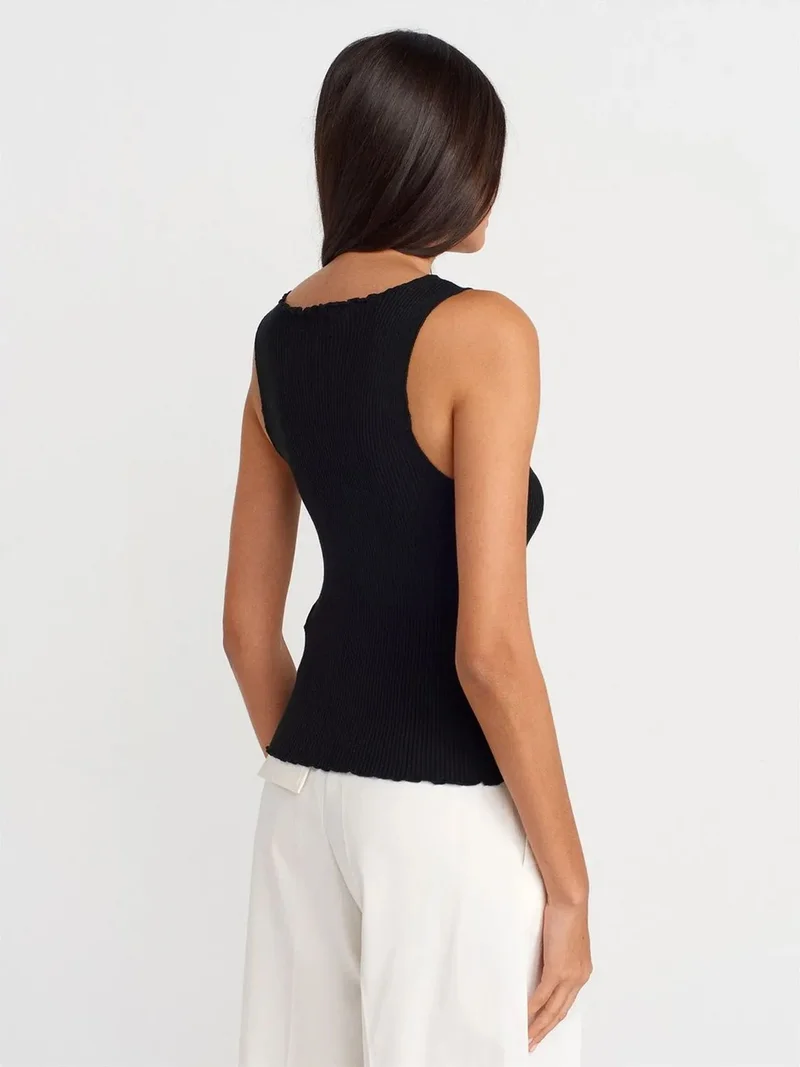 ديلفين DILVIN Sleeveless Ribbed Button Cardigan