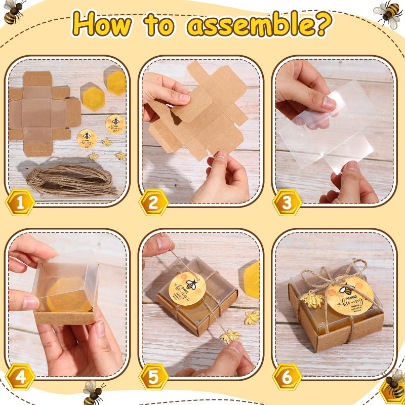 Dimsile 24 Set Baby Shower Bee Party Favors Honeycomb Bee Soap Handmade Scent Soaps with Gift Box Thank You Cards cute Charms for Guest Gender Reveal Keepsake Wedding gifts Decorations (Transparent) - Image 5